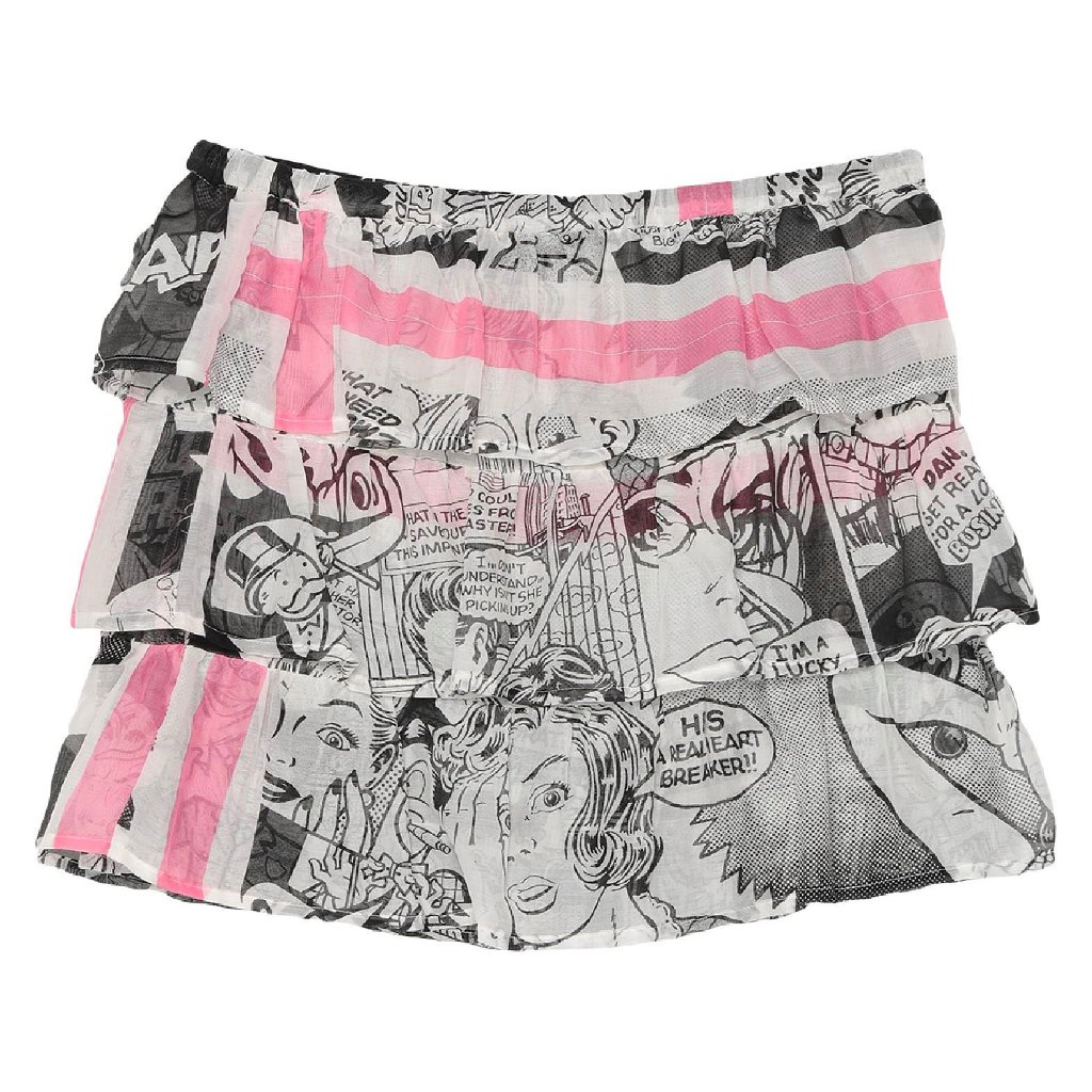 Altea Cotton & Silk Mini Skirt Ruffles Cartoon Print Elasticized Waist
